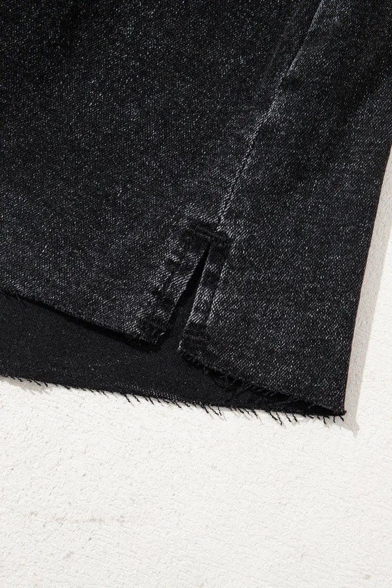 Carbon Grey Mineral Wash Ripped Raw Hem Denim Mini Skirt - Love Salve